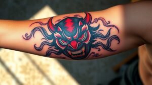 Read more about the article Oni Mask Tattoo Meaning and Symbolism